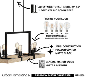 Urban Ambiance UFS2000 Modern Farmhouse Chandelier, a unique and gorgeous lamp featuring a Matte Black & White Ash Finish from the Broadway Collection.