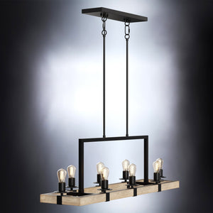 A unique and luxury UFS2001 Modern Farmhouse Chandelier, 15''H x 44''W, featuring a Matte Black & White Ash Finish and eight bulbs.