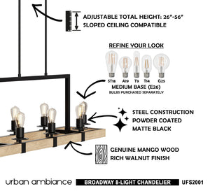 Urban Ambiance UFS2001 Modern Farmhouse Chandelier, 15''H x 44''W, Matte Black & White Ash Finish, Broadway Collection - Beautiful luxury chandelier