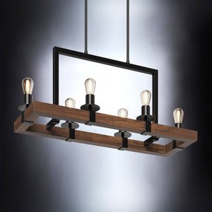 A unique and gorgeous UFS2010 Modern Farmhouse Chandelier by Urban Ambiance, with a wooden frame and light bulbs.