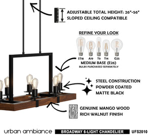 Urban Ambiance UFS2010 Modern Farmhouse Chandelier, 15''H x 33''W, Matte Black & Rich Walnut Finish - A gorgeous lighting fixture from the Broadway Collection.