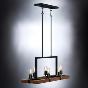 A unique UFS2010 Modern Farmhouse Chandelier by Urban Ambiance showcasing luxury lighting, 15''H x 33''W, Matte Black & Rich Walnut Finish, Broadway Collection