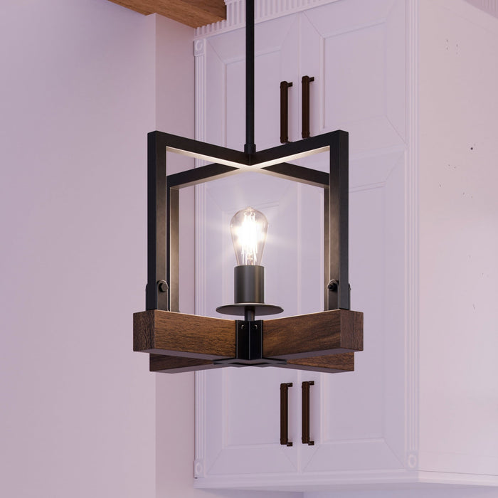 UFS2013 Modern Farmhouse Pendant, 11''H x 11''W, Matte Black & Rich Walnut Finish, Broadway Collection