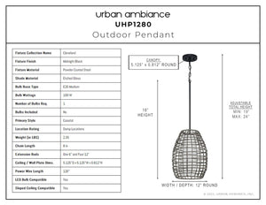 A gorgeous outdoor pendant lamp with a luxurious Midnight Black Finish and dimensions of 16''H x 12''W.