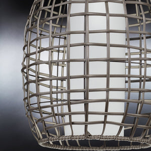 A beautiful Urban Ambiance UHP1280 Bohemian Outdoor Pendant 16''H x 12''W, Midnight Black Finish, Cleveland Collection made out of a woven basket.