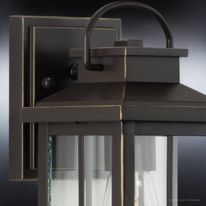 A beautiful UHP1290 Transitional Outdoor Wall Sconce 12''H x 5''W, Olde Bronze Finish, Anaheim Collection with a glass shade by Urban Ambiance.