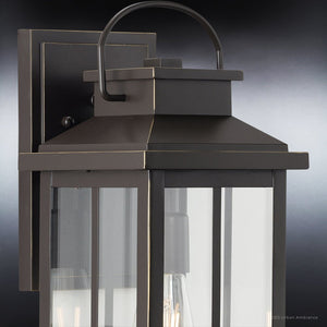 A beautiful lighting fixture, with a clear glass shade, from the Anaheim Collection by Urban Ambiance.