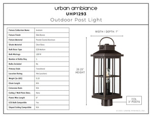 Gorgeous Urban Ambiance UHP1293 Transitional Outdoor Post Light 20.25''H x 7''W, Olde Bronze Finish, Anaheim Collection.