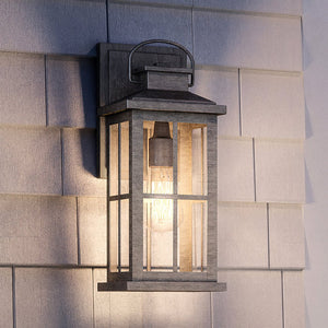 An Urban Ambiance UHP1296 Transitional Outdoor Wall Sconce 18''H x 7''W, Aged Pewter Finish, Anaheim Collection with a beautiful design on the side of
