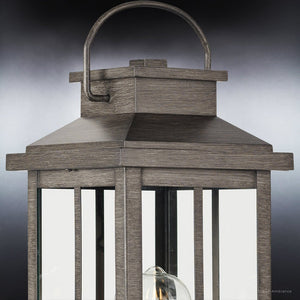An Urban Ambiance UHP1297 Aged Pewter Finish lantern with clear glass bulb, a beautiful lighting fixture from the Anaheim Collection.