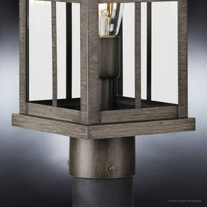 An Urban Ambiance UHP1297 Transitional Outdoor Post Light 20.25''H x 7''W, Aged Pewter Finish, Anaheim Collection light fixture with a beautiful glass shade.