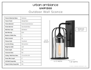 An image of the beautiful UHP1300 Farmhouse Outdoor Wall Sconce 12.75''H x 6.125''W, Midnight Black Finish lamp from Henderson Collection by Urban Amb
