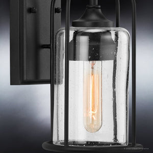 An unique Farmhouse lighting fixture, the UHP1300 Farmhouse Outdoor Wall Sconce 12.75''H x 6.125''W, Midnight Black Finish, Henderson
