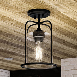 An UHP1305 Farmhouse Outdoor Ceiling Light 11.625''H x 8.5''W lighting fixture with a glass shade by Urban Ambiance.