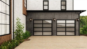A beautiful rendering of the unique UHP1310 Mid-Century Modern Outdoor Wall Sconce 12''H x 9.125''W, Midnight Black Finish, Riverside Collection