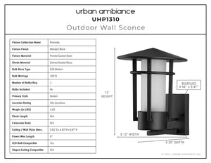 Beautiful and unique outdoor wall sconces - UHP1310 Mid-Century Modern Outdoor Wall Sconce 12''H x 9.125''W, Midnight Black Finish