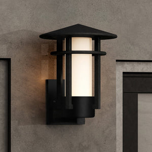 A beautiful UHP1310 Mid-Century Modern Outdoor Wall Sconce 12''H x 9.125''W with a unique Midnight Black Finish, Riverside Collection by Urban Ambiance