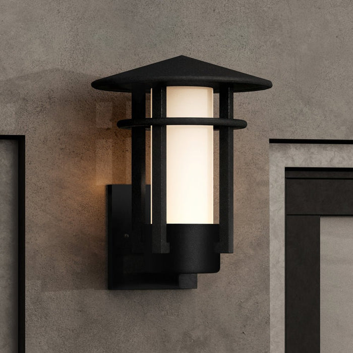UHP1310 Mid-Century Modern Outdoor Wall Sconce 12''H x 9.125''W, Midnight Black Finish, Riverside Collection