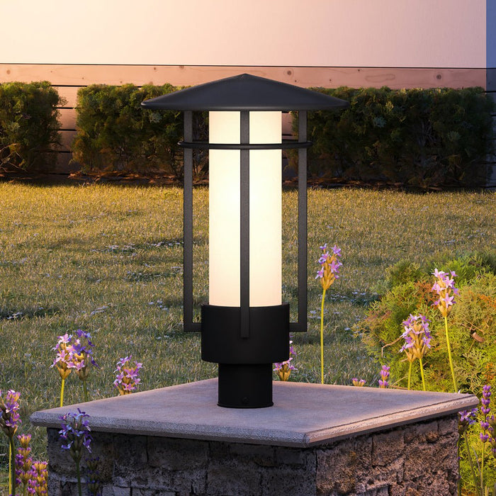 UHP1313 Mid-Century Modern Outdoor Post Light 17.125''H x 11.125''W, Midnight Black Finish, Riverside Collection