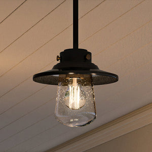 An UHP1321 Coastal Outdoor pendant lighting fixture, made by Urban Ambiance, hanging from a ceiling in a room.