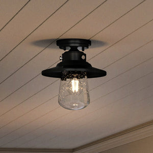 A unique UHP1322 Coastal Outdoor Ceiling Light 10''H x 9''W, Midnight Black Finish, Santa-Ana Collection with a glass shade made by Urban Ambiance.