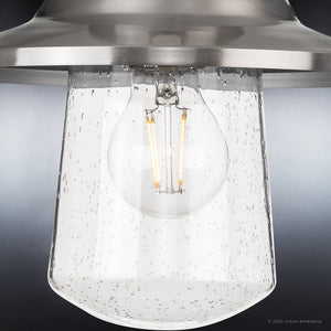 A unique Outdoor Pendant lighting fixture from the Santa-Ana Collection by Urban Ambiance with a gorgeous Stainless Steel Finish and clear glass bulb.