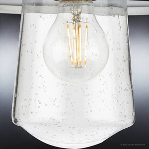 A beautiful Urban Ambiance UHP1325 Coastal Outdoor Ceiling Light 10''H x 9''W, Stainless Steel Finish, Santa-Ana Collection with a light bulb in it.