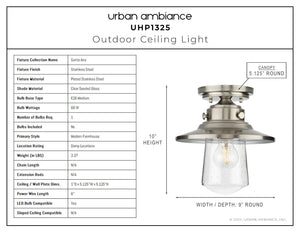 A stunning UHP1325 Coastal luxury lighting fixture from the Santa-Ana Collection by Urban Ambiance, featuring a gorgeous stainless steel finish and clear glass shade.