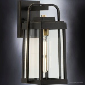 A UHP1340 Transitional Outdoor Wall Sconce 14''H x 7.125''W, Olde Bronze Finish, Orlando Collection outdoor wall light with a clear glass bulb