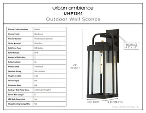 Outdoor luxury lighting fixture - UHP1341 Transitional Outdoor Wall Sconce 20''H x 8.25''W, Olde Bronze Finish, Orlando Collection - outdoor wall sconce