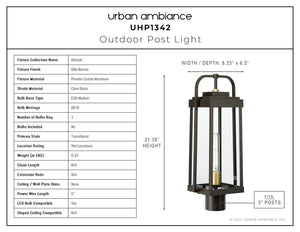 The Urban Ambiance UHP1342 Transitional Outdoor Post Light 21.375''H x 8.25''W, Olde Bronze Finish, Orlando Collection is a luxury lighting fixture