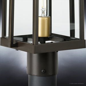 An Urban Ambiance UHP1342 Transitional Outdoor Post Light 21.375''H x 8.25''W, Olde Bronze Finish, Orlando Collection gorgeous light fixture with a glass globe