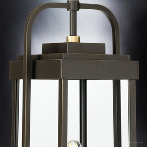 A beautiful Urban Ambiance UHP1342 Transitional Outdoor Post Light 21.375''H x 8.25''W, Olde Bronze Finish, Orlando Collection with a glass shade.