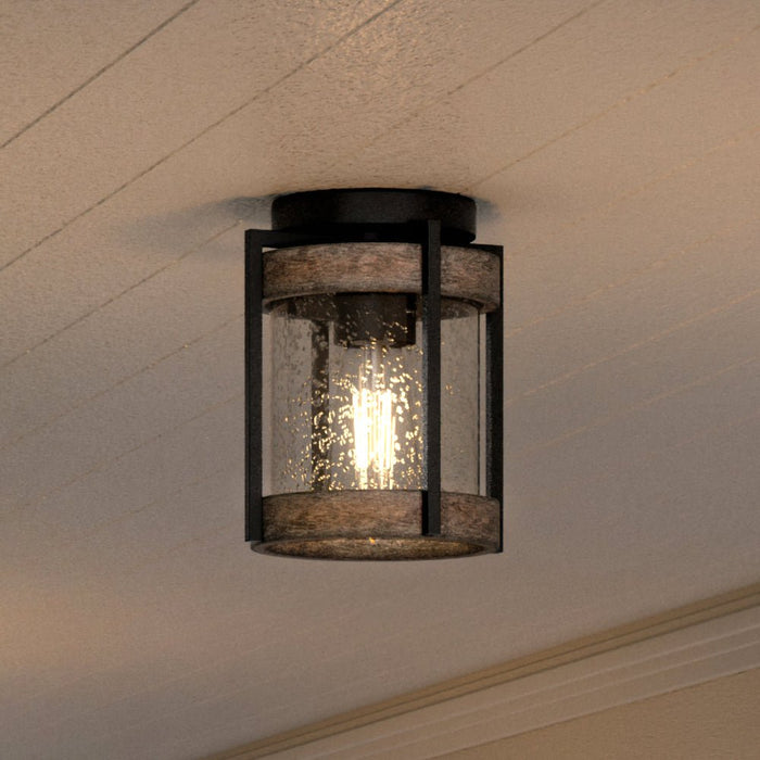 UHP1352 Farmhouse Outdoor Ceiling Light 8''H x 7.375''W, Midnight Black Finish, Newark Collection