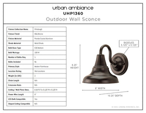 Outdoor wall sconce - UHP1360 Industrial Outdoor Wall Sconce 8.25''H x 8''W, Olde Bronze Finish, Pittsburgh Collection - luxurious lighting fixture