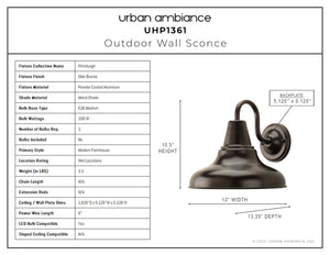 Outdoor wall sconce - UHP1361 Industrial Outdoor Wall Sconce 10.5''H x 12''W, Olde Bronze Finish, Pittsburgh Collection - unique outdoor lighting fixture