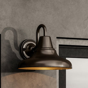 A beautiful UHP1361 Industrial Outdoor Wall Sconce 10.5''H x 12''W, Olde Bronze Finish from the Pittsburgh Collection by Urban Ambiance, on