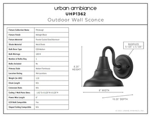 The Urban Ambiance UHP1362 Industrial Outdoor Wall Sconce 8.25''H x 8''W, Midnight Black Finish, Pittsburgh Collection is a gorgeous lamp shown with