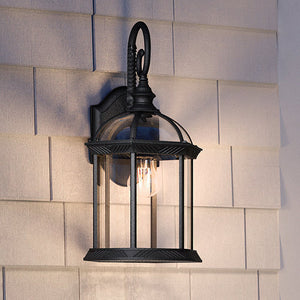 A gorgeous Urban Ambiance UHP1376 Transitional Outdoor Wall Sconce 15.5''H x 8.125''W with a Midnight Black Finish, from the Greensboro Collection on