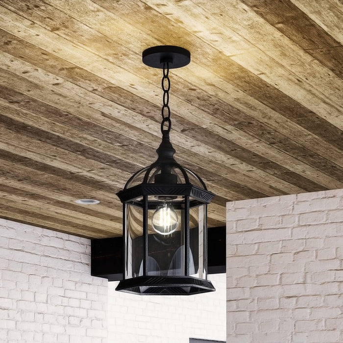 UHP1378 Transitional Outdoor Pendant 13.625''H x 7.5''W, Midnight Black Finish, Greensboro Collection
