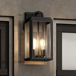 An UHP1382 Farmhouse Outdoor Wall Sconce 17.125''H x 9''W, Olde Bronze Finish, Macon Collection luxury lighting fixture with two lights