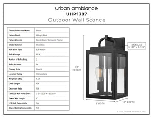 The Urban Ambiance UHP1387 Macon Collection Farmhouse Outdoor Wall Sconce features a 17