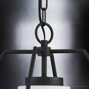 A UHP1393 Minimalist Outdoor Pendant lamp with a white glass shade.