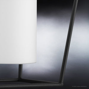 An UHP1393 Minimalist Outdoor Pendant 17.5''H x 11''W, Midnight Black Finish, Chandler Collection luxury lamp with a white shade and a black frame by Urban Amb