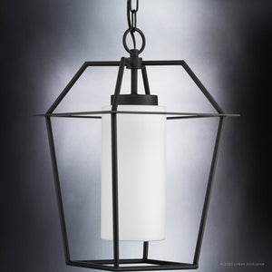 A unique UHP1393 pendant lamp from the Chandler Collection by Urban Ambiance, featuring a minimalist design and midnight black finish.