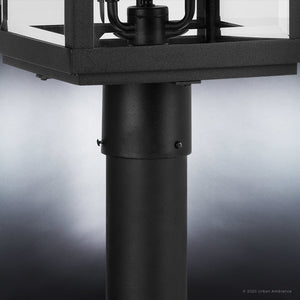 An UHP1400 Farmhouse Outdoor Post Light with a glass shade, Midnight Black Finish, from the Calderdale Collection by Urban Ambiance featuring a gorgeous design.
