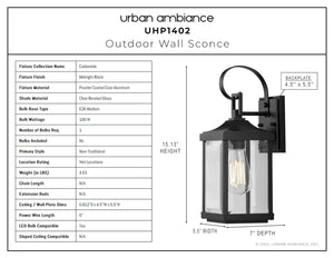 A unique lamp image of the UHP1402 Transitional Outdoor Wall Sconce 15.125''H x 5.5''W, Midnight Black Finish, Calderdale Collection by