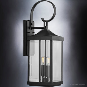 A unique Urban Ambiance UHP1403 Transitional Outdoor Wall Sconce 21.75''H x 7''W, midnight Black Finish, Calderdale Collection with two clear glass