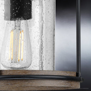 A luxury Farmhouse Outdoor Pendant 15''H x 10''W, Midnight Black Finish from the Gilbert Collection by Urban Ambiance with a glass bulb.