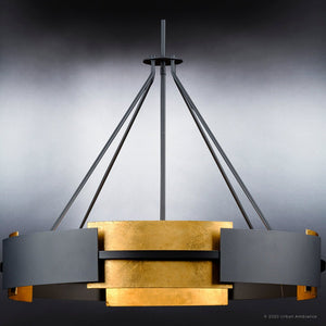 A luxury Contemporary Chandelier from the Gambier Collection, featuring a unique Urban Ambiance design with a Midnight Black Finish, hanging on a dark background.